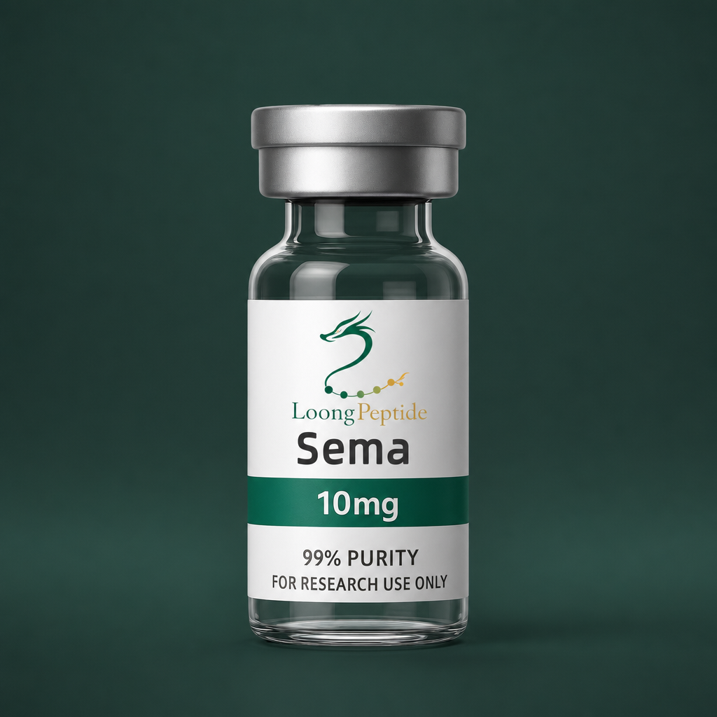Sema peptide vial and laboratory review surface