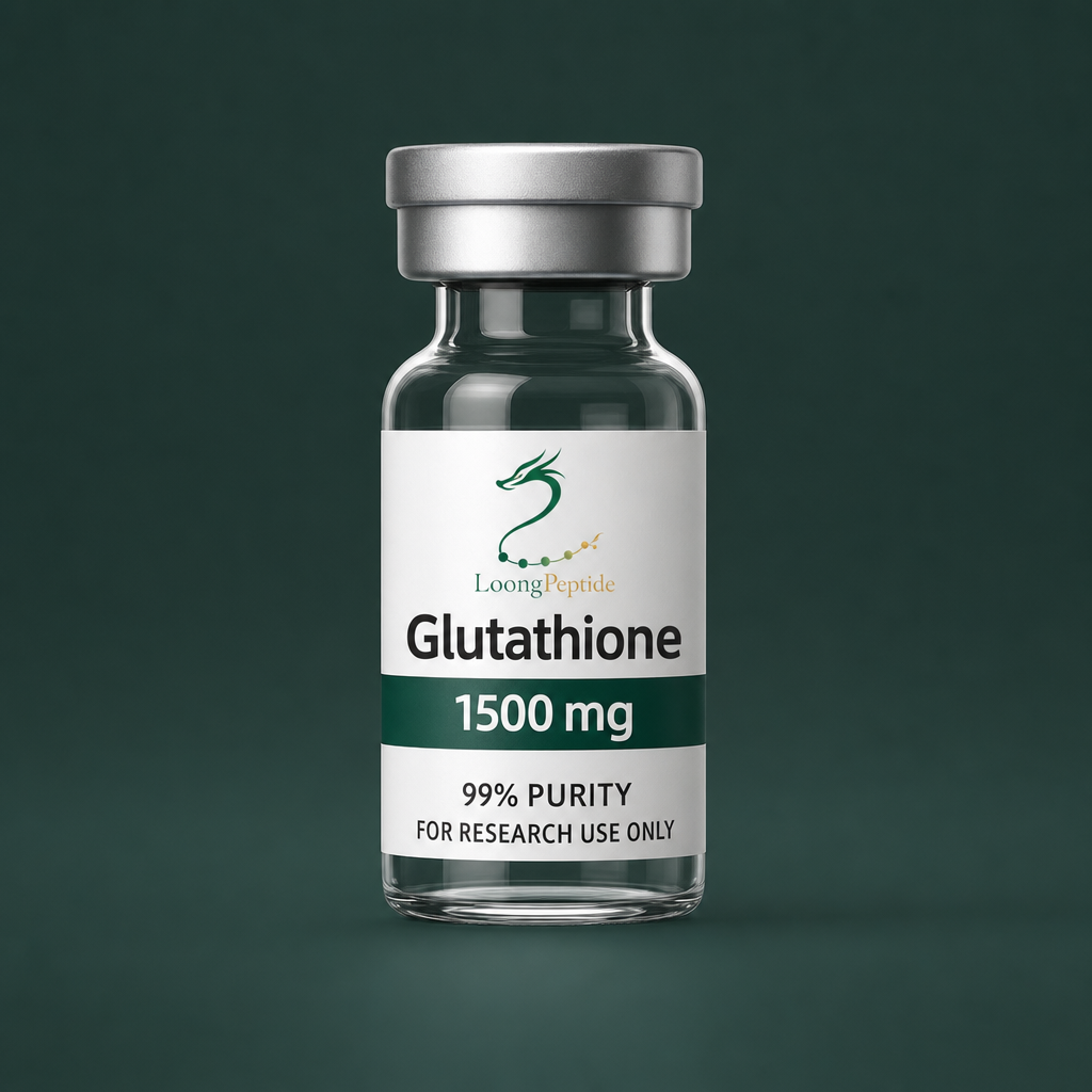 Glutathione peptide vial and laboratory review surface